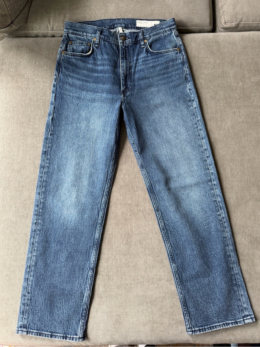 Rag & Bone Harlow Mid Rise Ankle Straight Jeans Medium Wash 28